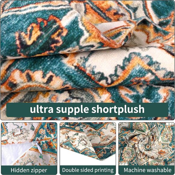 NEW 2 Set 🎀 Boho Green Throw Pillow Covers 18"" Bohemian Velvet Soft Be… - Picture 2 of 9